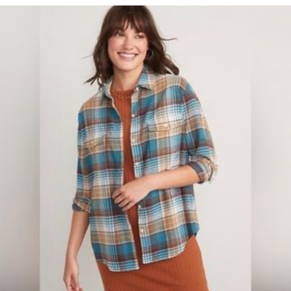 Old Navy Plaid The Boyfriend Shirt Long Sleeve Button Up Shirt Women's 2X